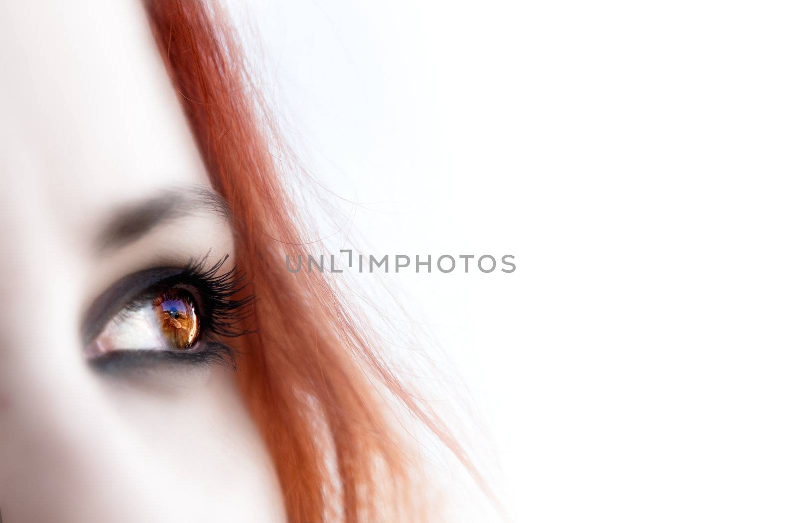 redhead girl  looking with copy space