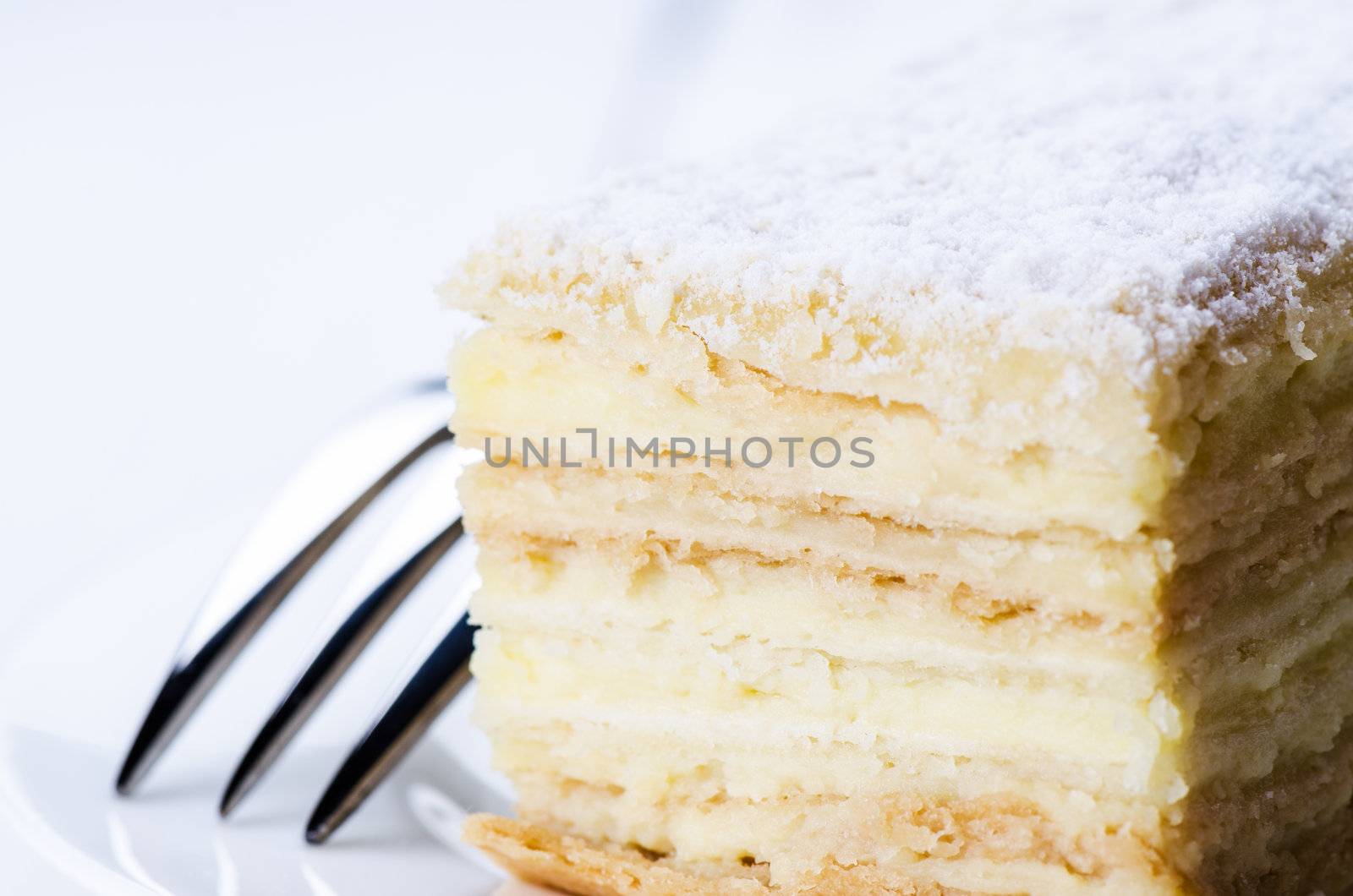 layered piece of cake close up