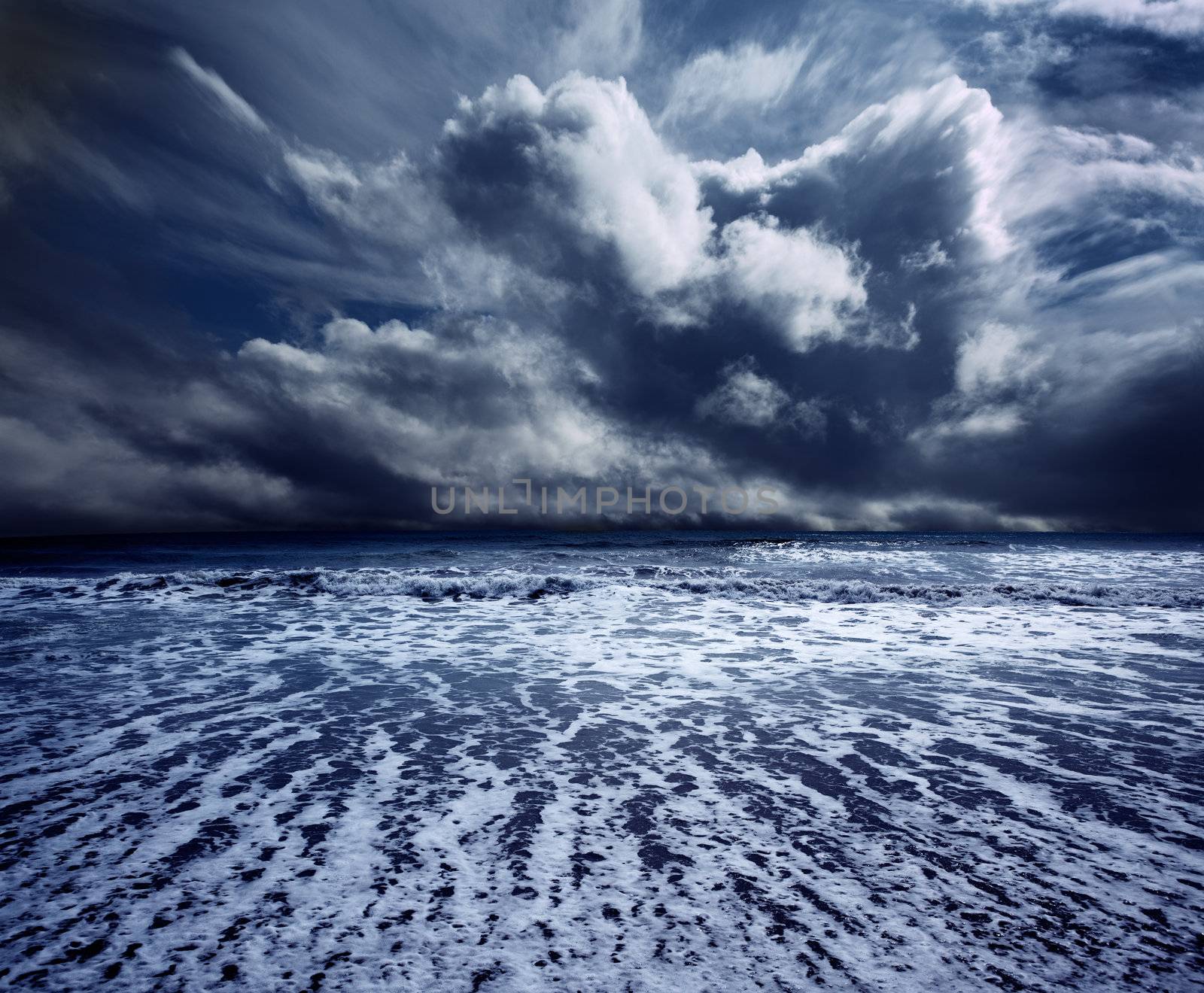 Background ocean storm with waves and clouds