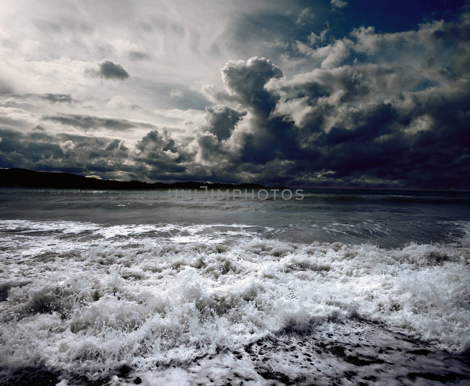 Background ocean storm with waves and clouds