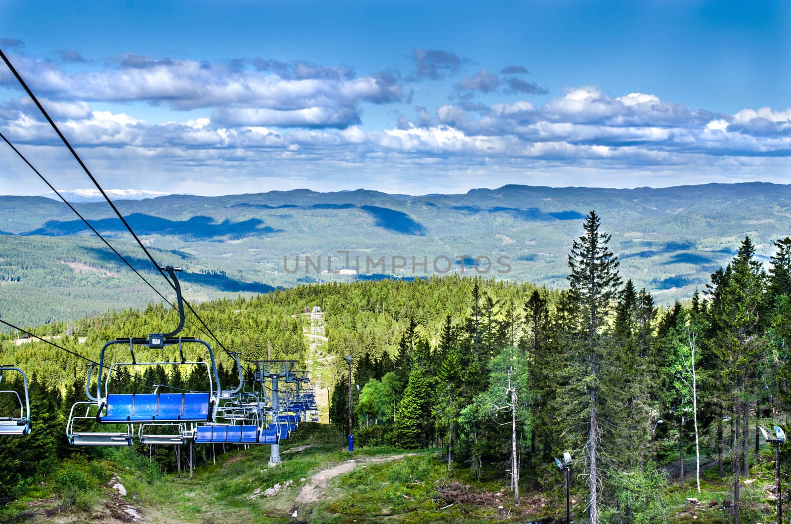 Ski lift chairs on summer's day Oslo, Norway