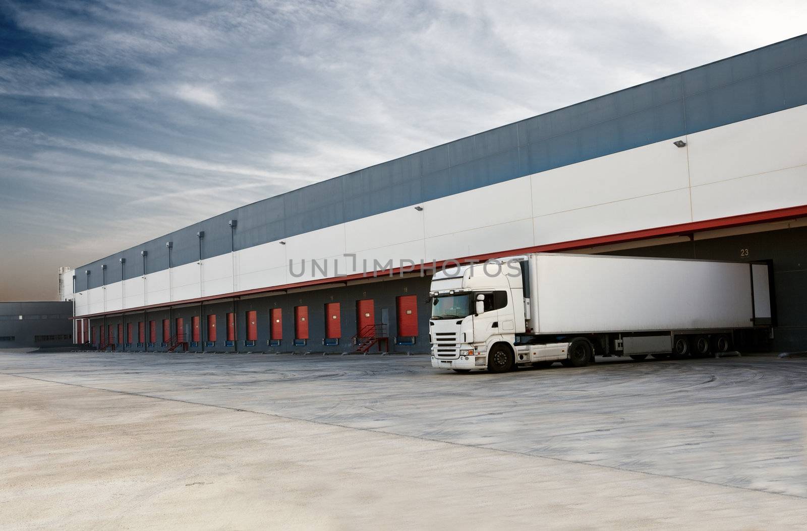 Industrial image of loading docks and truck