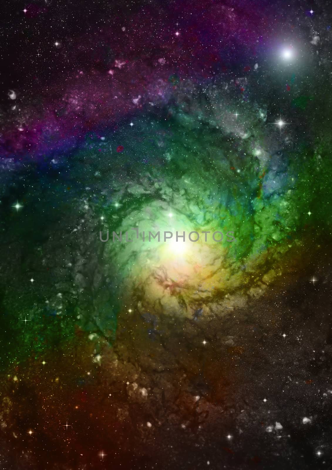 Stars and spiral galaxy in a free space