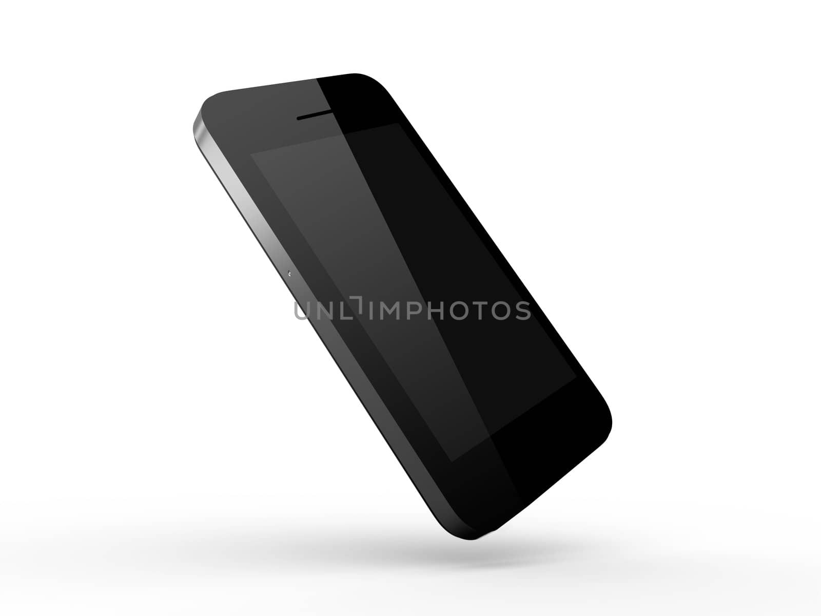 Realistic smart phone isolated on white background. Modern touch pad device with blank screen and black frame.
