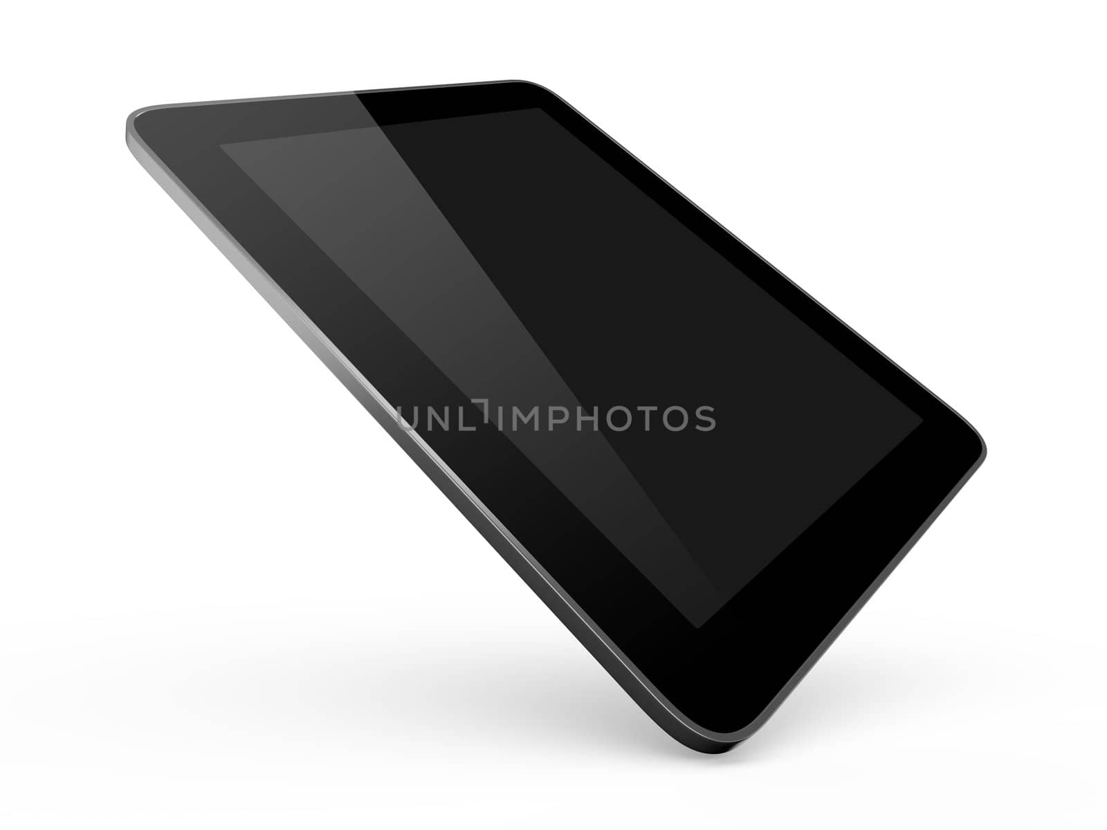 Realistic touch screen tablet computer isolated on white background. Modern touch pad device with blank screen and black frame.