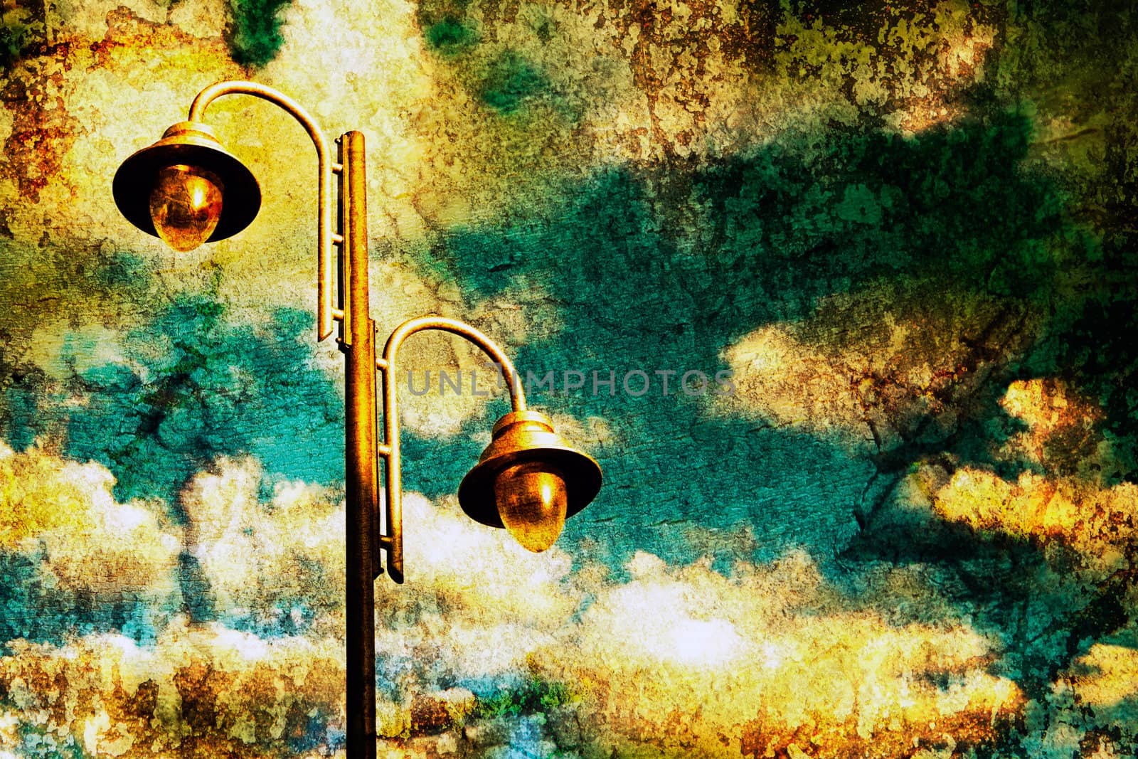 lamppost and sky in old image style.