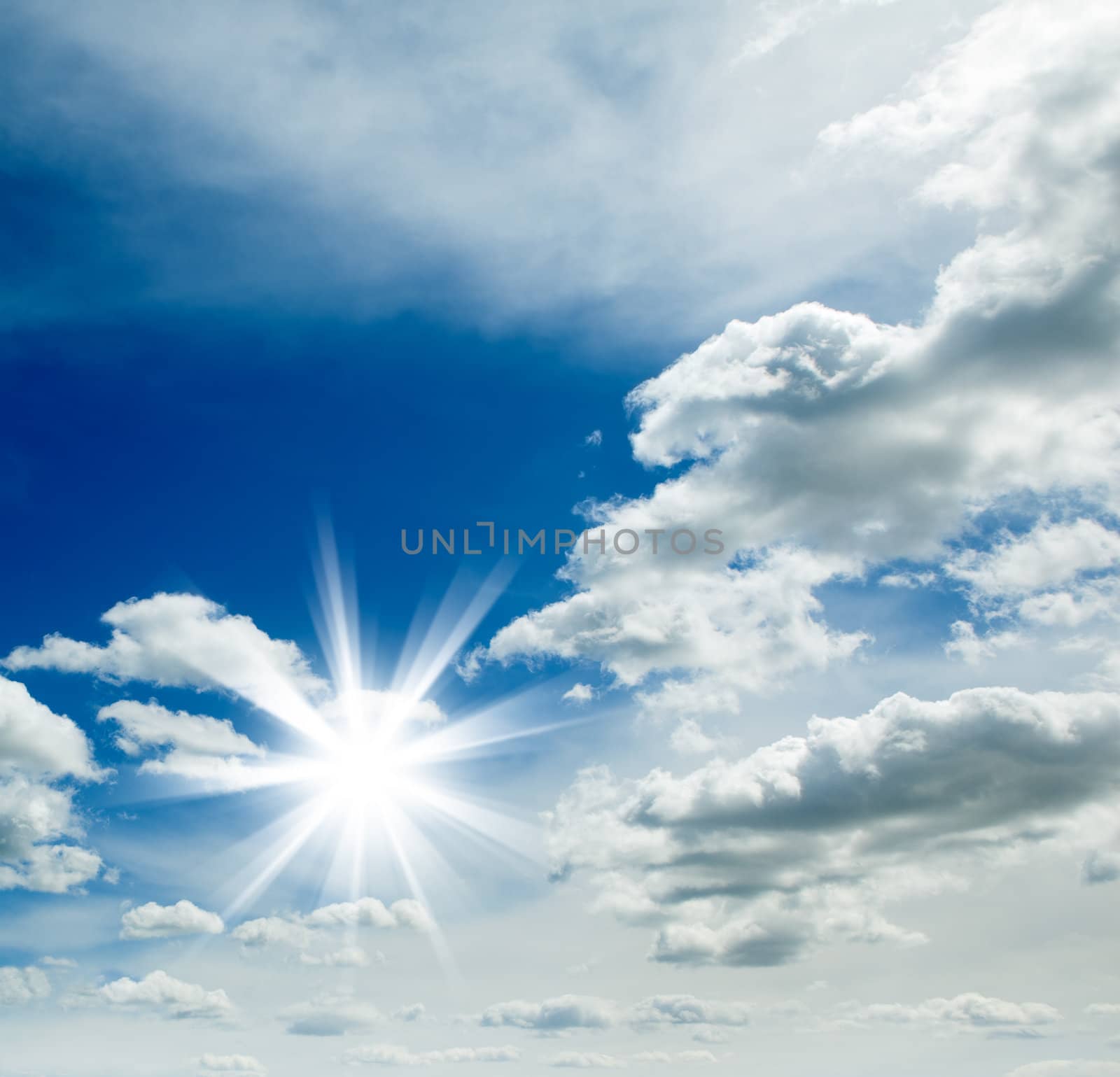 background blue sky with clouds and sun.