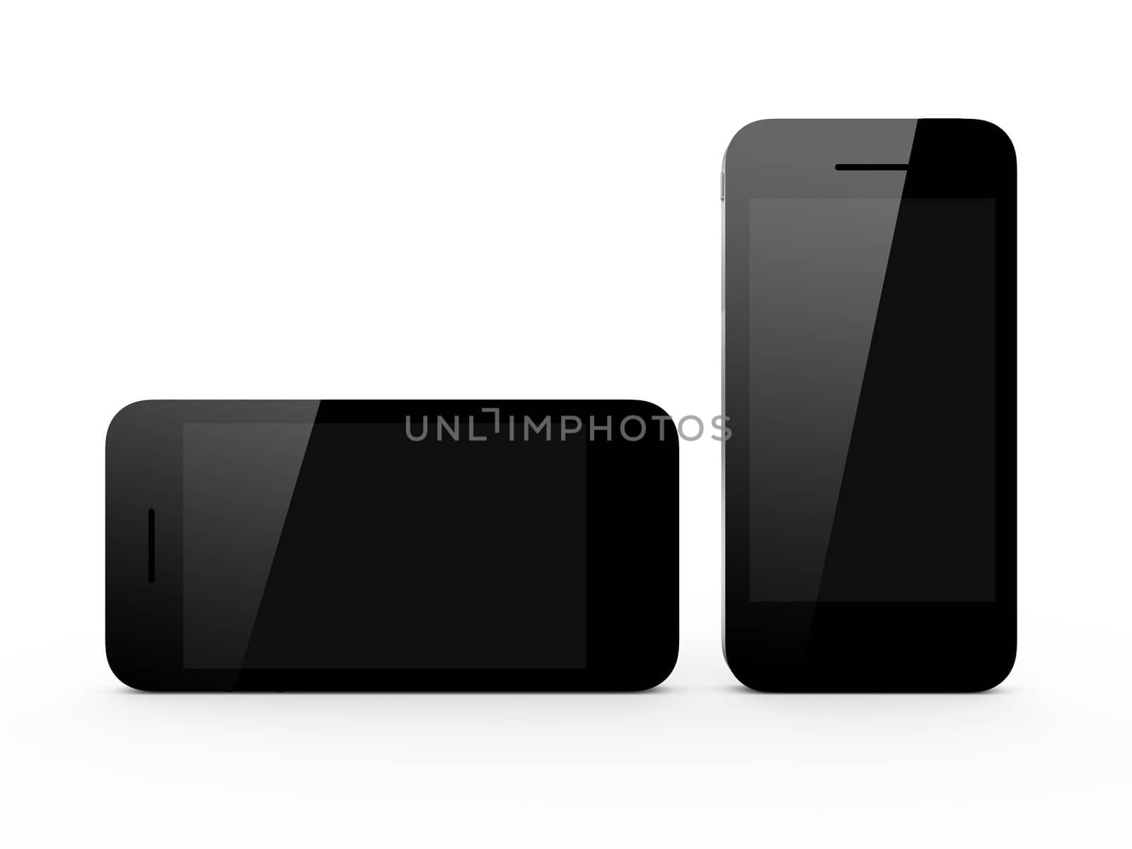 Realistic mobile phones isolated on white background. Modern touch pad device with blank screen and black frame.