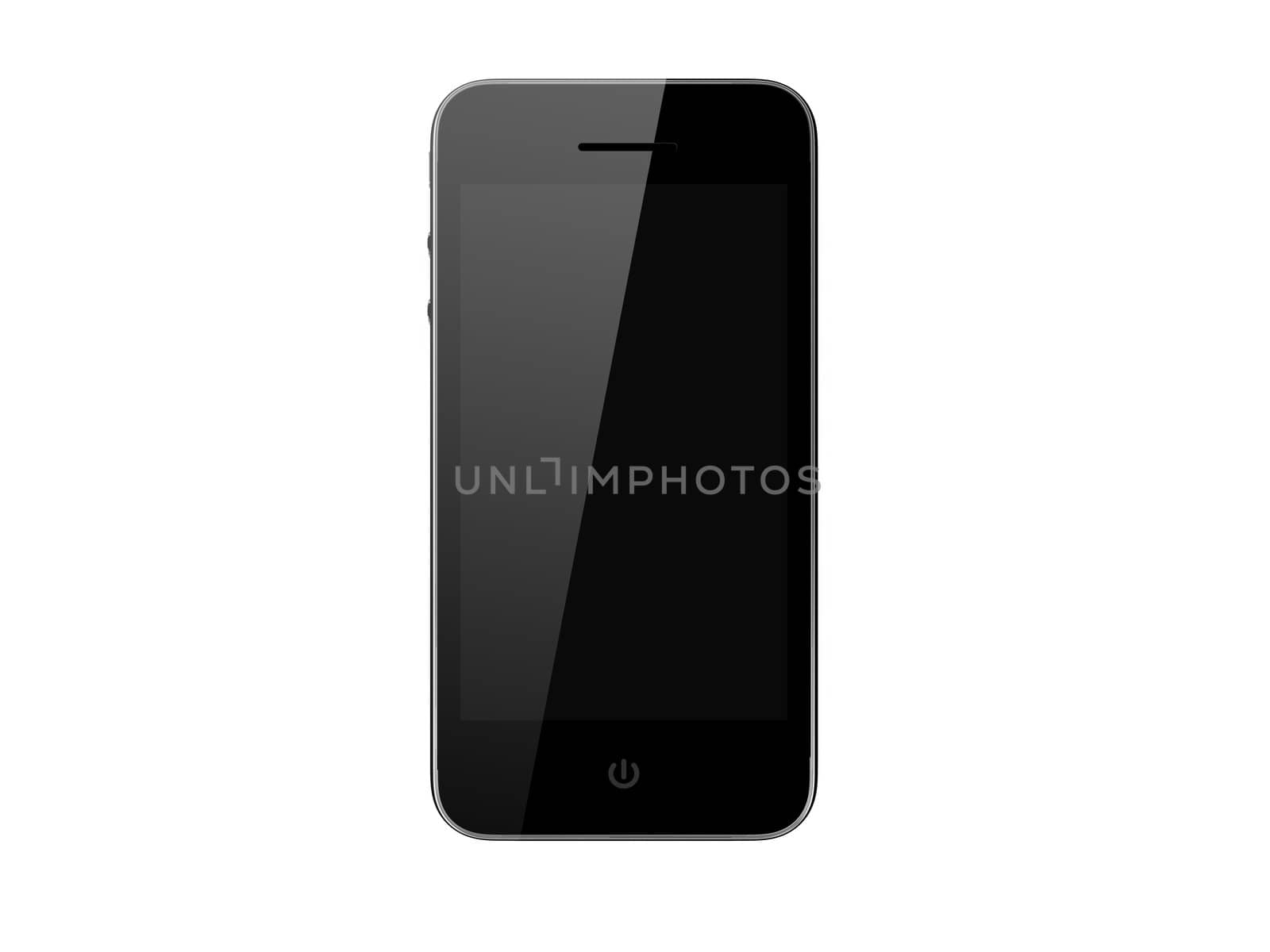 Realistic smart phone isolated on white background. Modern touch pad device with blank screen and black frame.