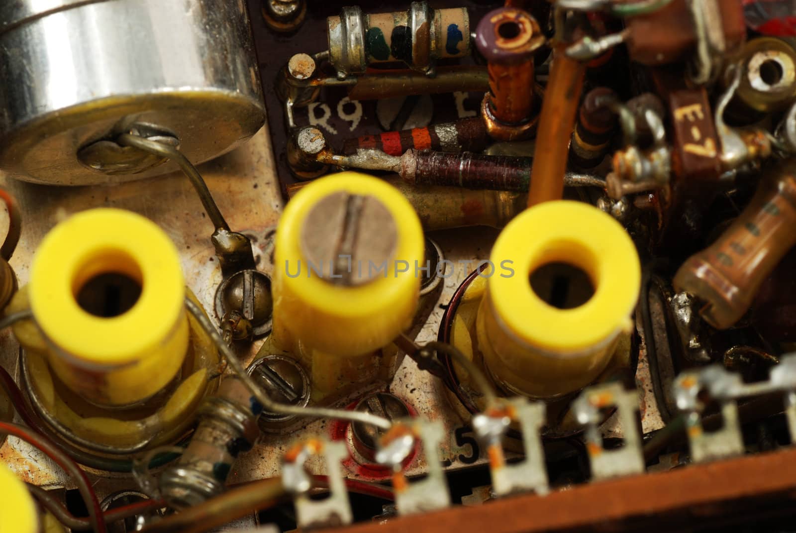 interior of a vintage radio transmitter showing the different old and bulky components used