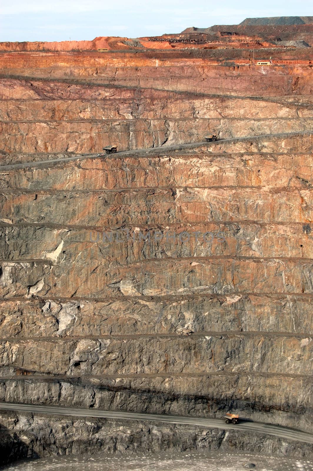 Trucks in Super Pit gold mine, Kalgoorlie, Western Australia