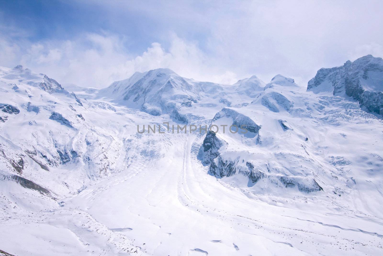 landscape of skiing course at Matterhorn region Alpine alps, Switzerland