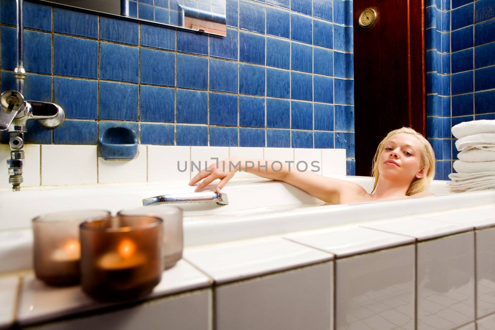 A beautiful blond in an original 1920s style spa and bath