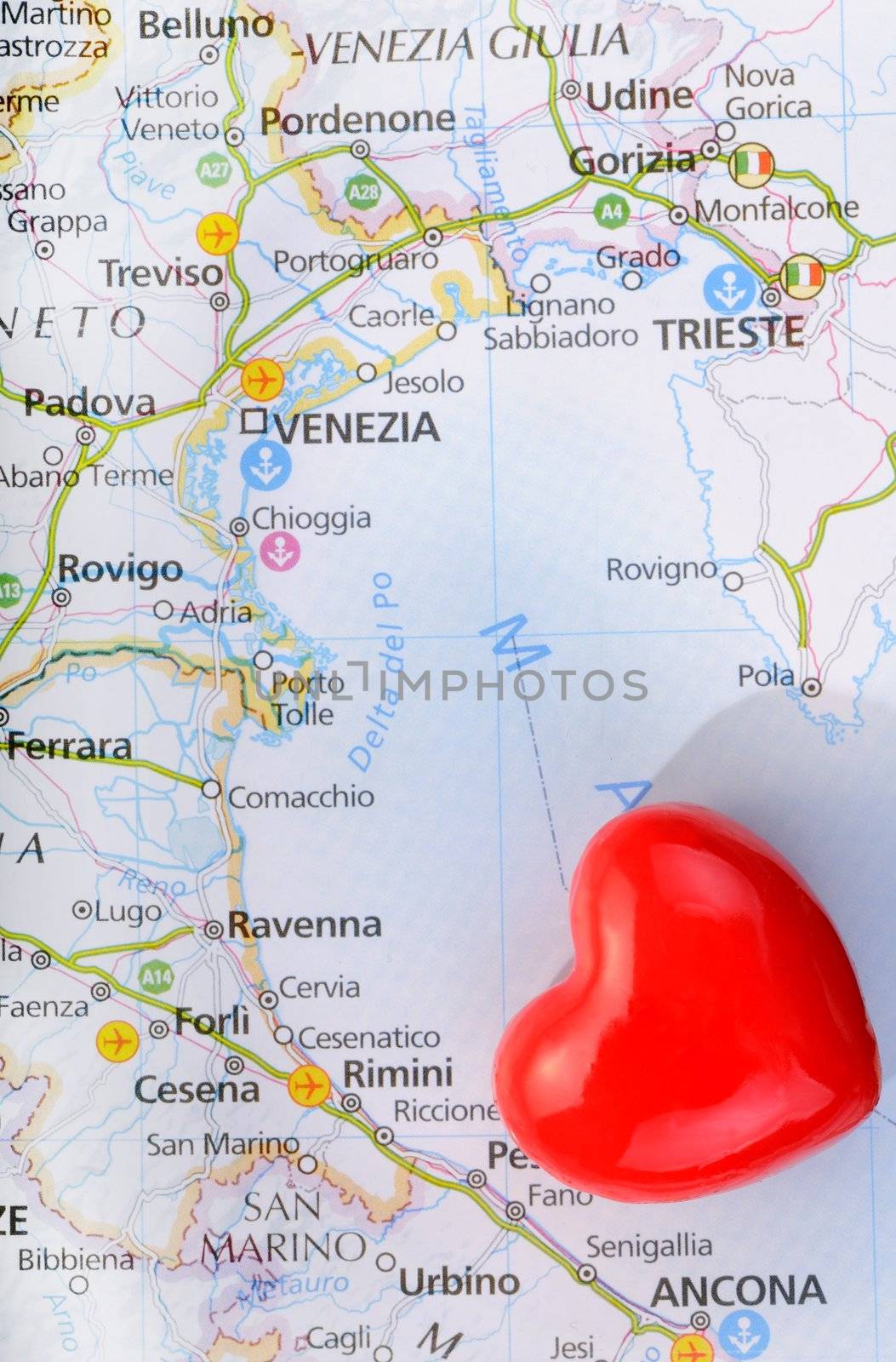 Concept love of Venice with heart and Italian map