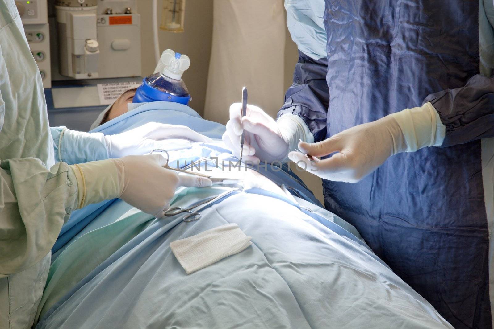 Patient going through an operation by leaf