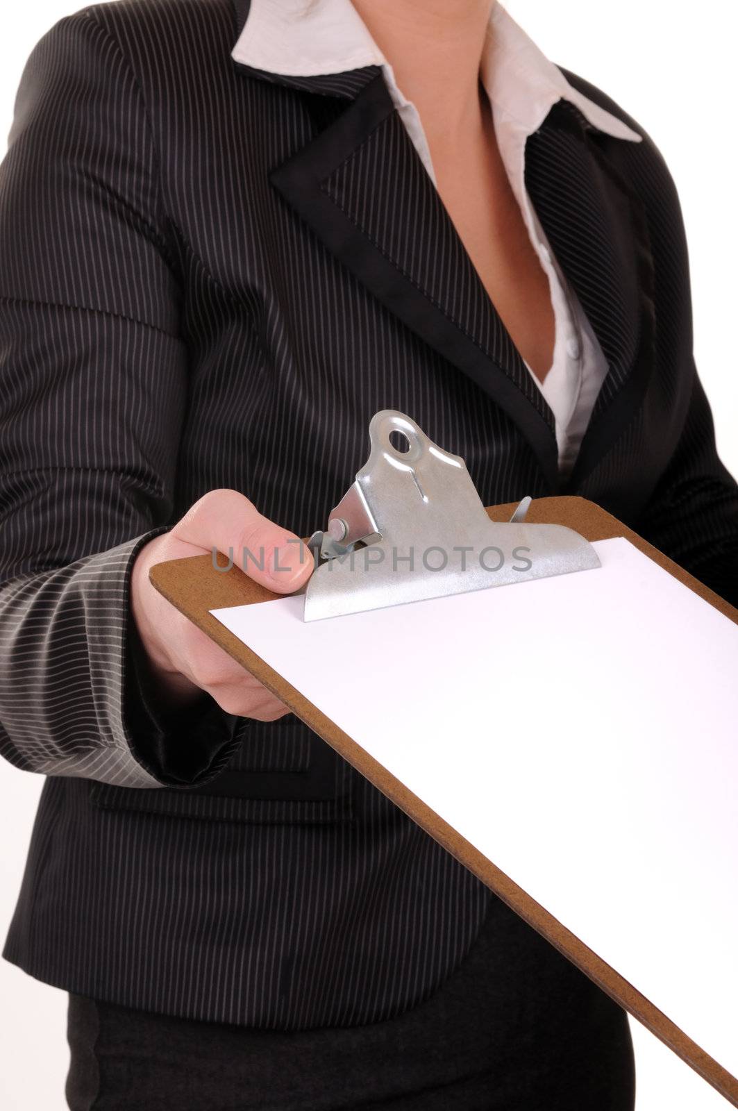 Document  in business woman hands with proposition for signature