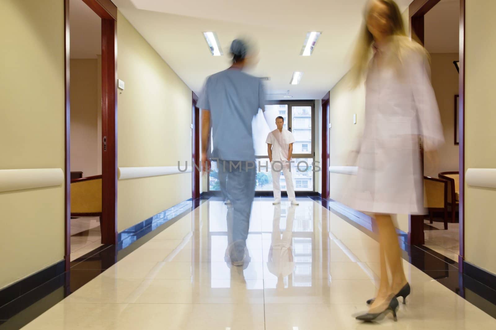 Staff walking through the hallway in hospital