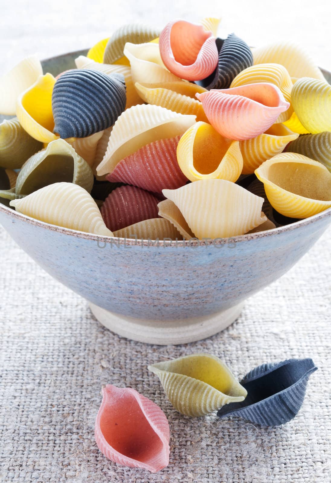 Italian multi colored pasta in bowl