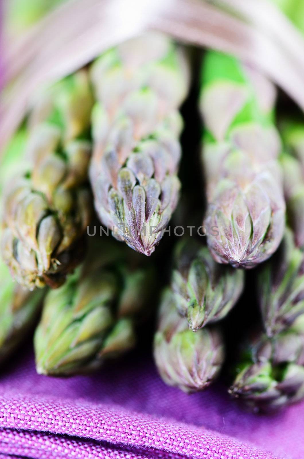 Bunch of asparagus on napkin close up