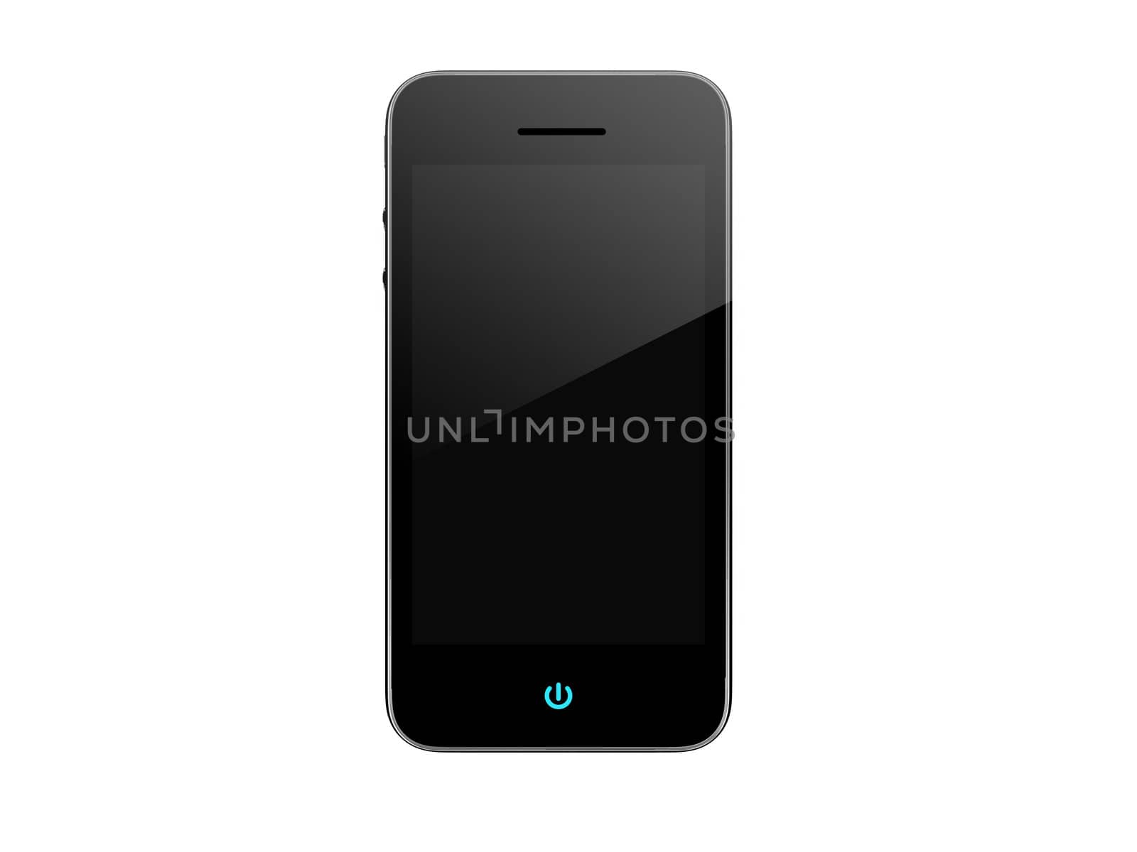Realistic mobile phone isolated on white background. Modern touch pad device with blank screen and black frame.