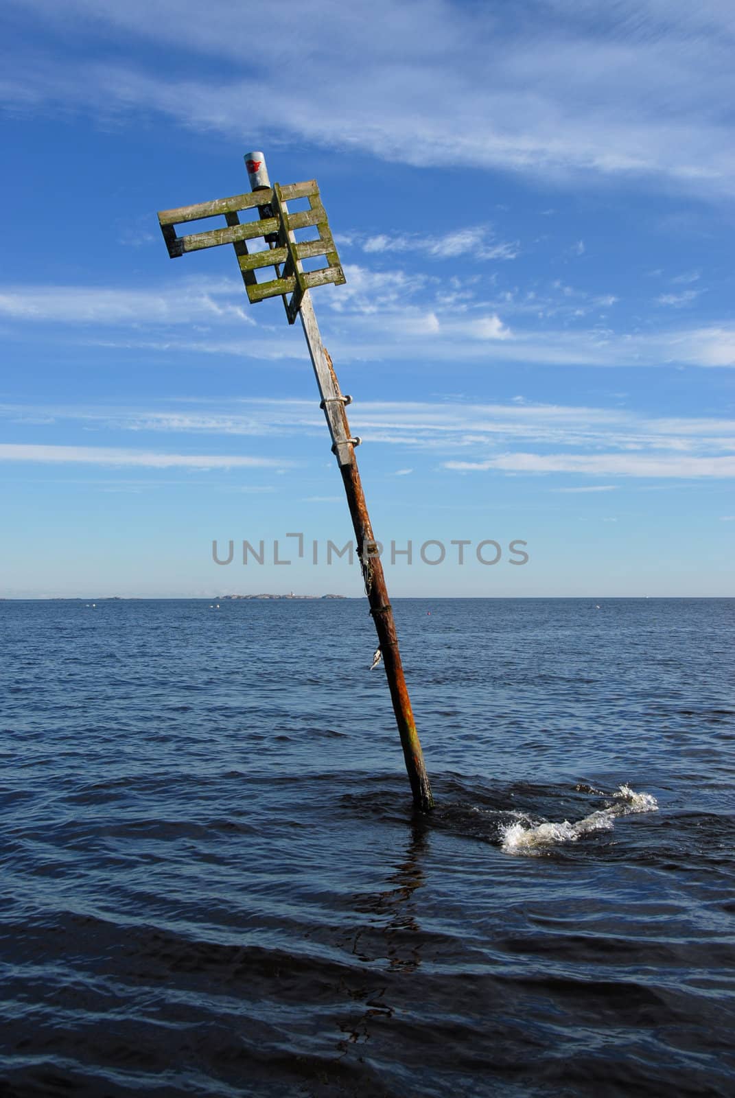 Old Norwegian warning sign at sea by kekanger