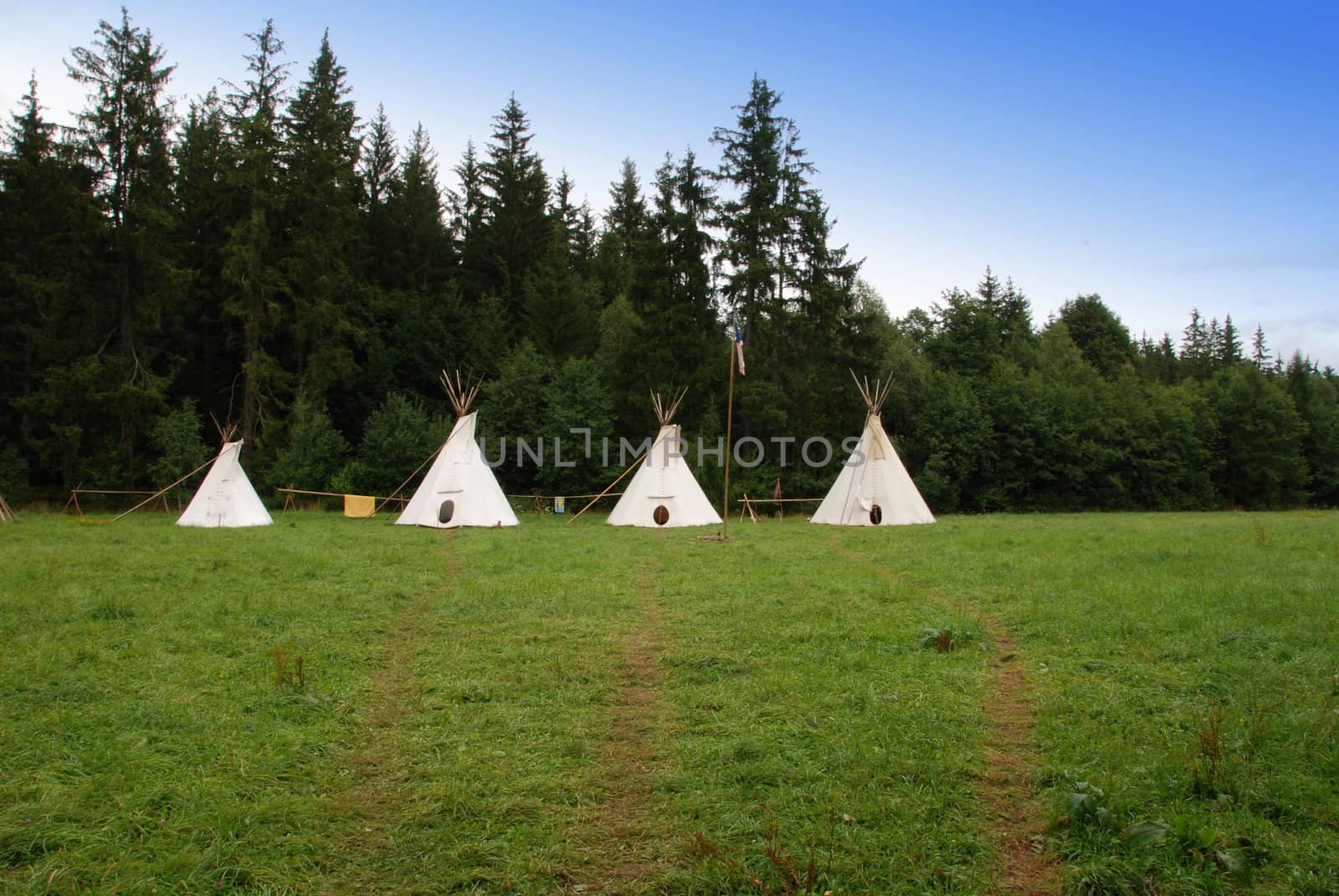 Row of native American sheleters - teepees