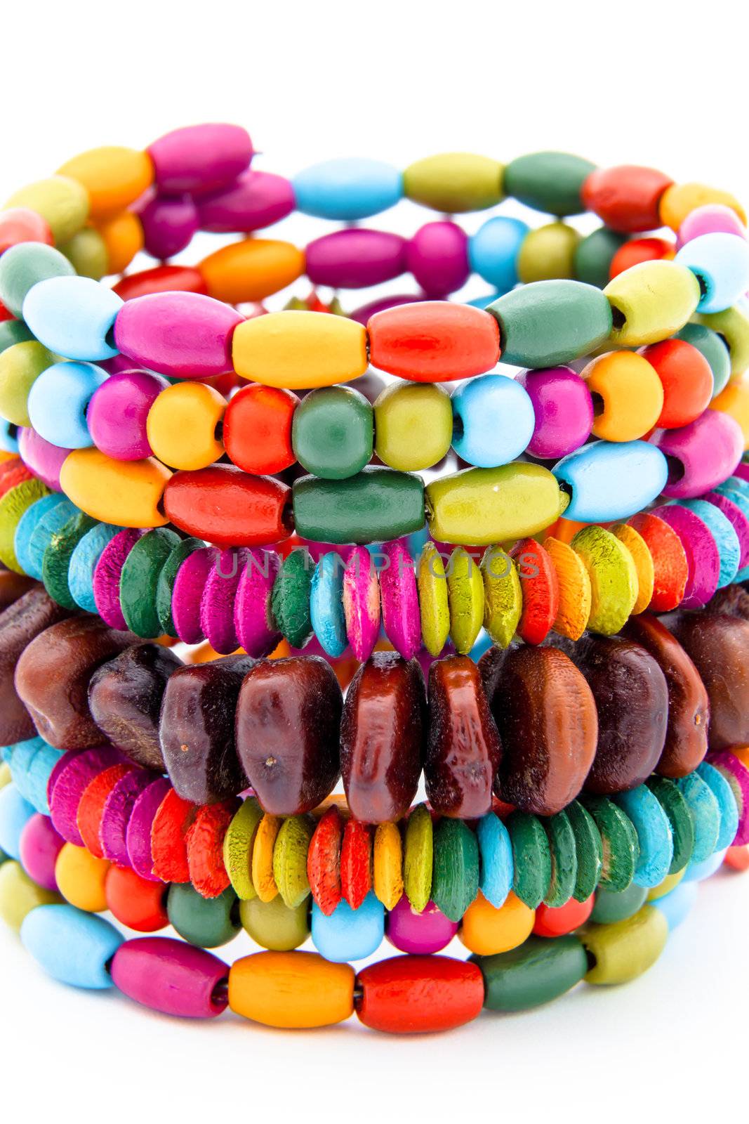 Colorful fashion bracelets on a white background