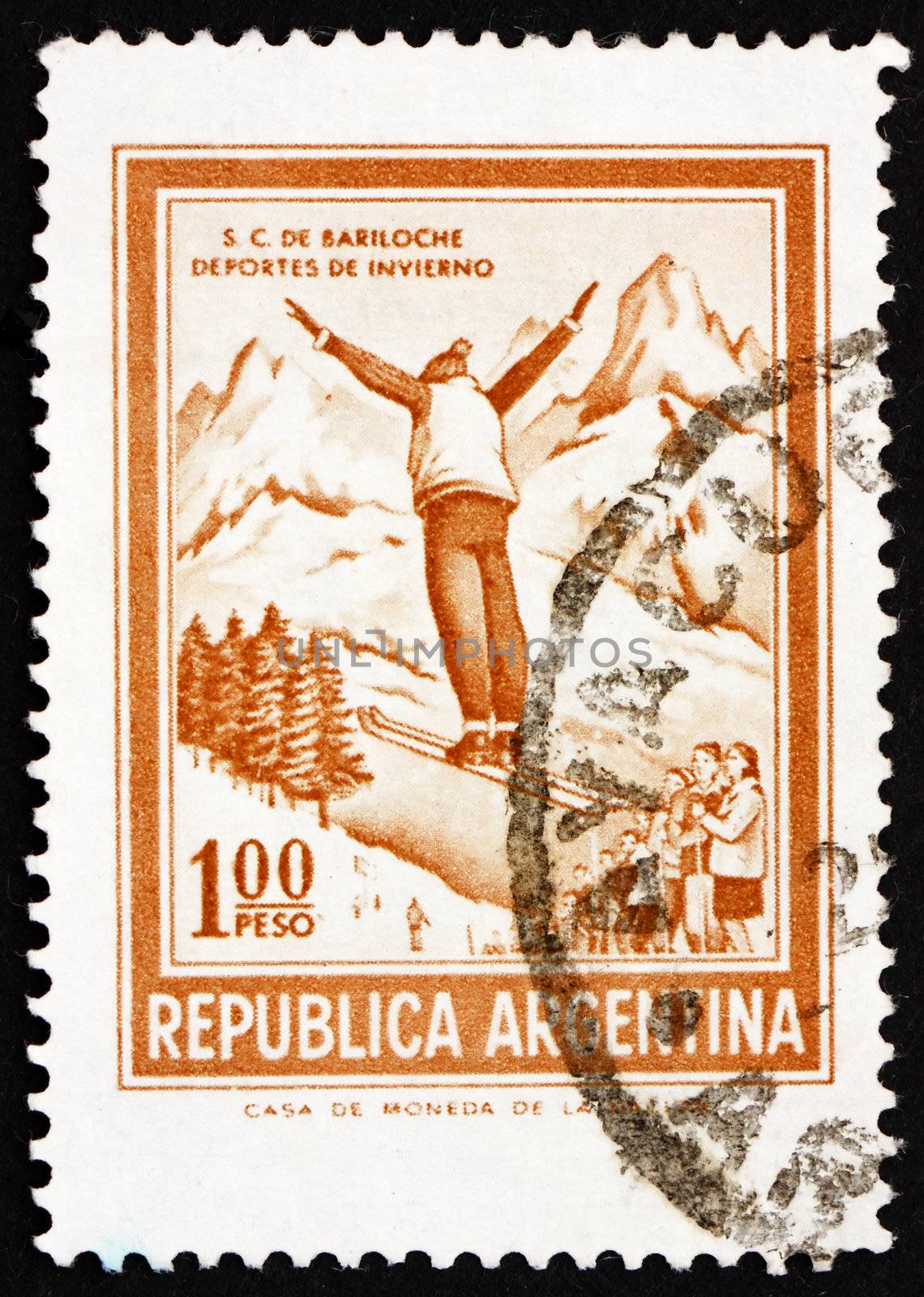 ARGENTINA - CIRCA 1971: a stamp printed in the Argentina shows Ski Jumper, circa 1971
