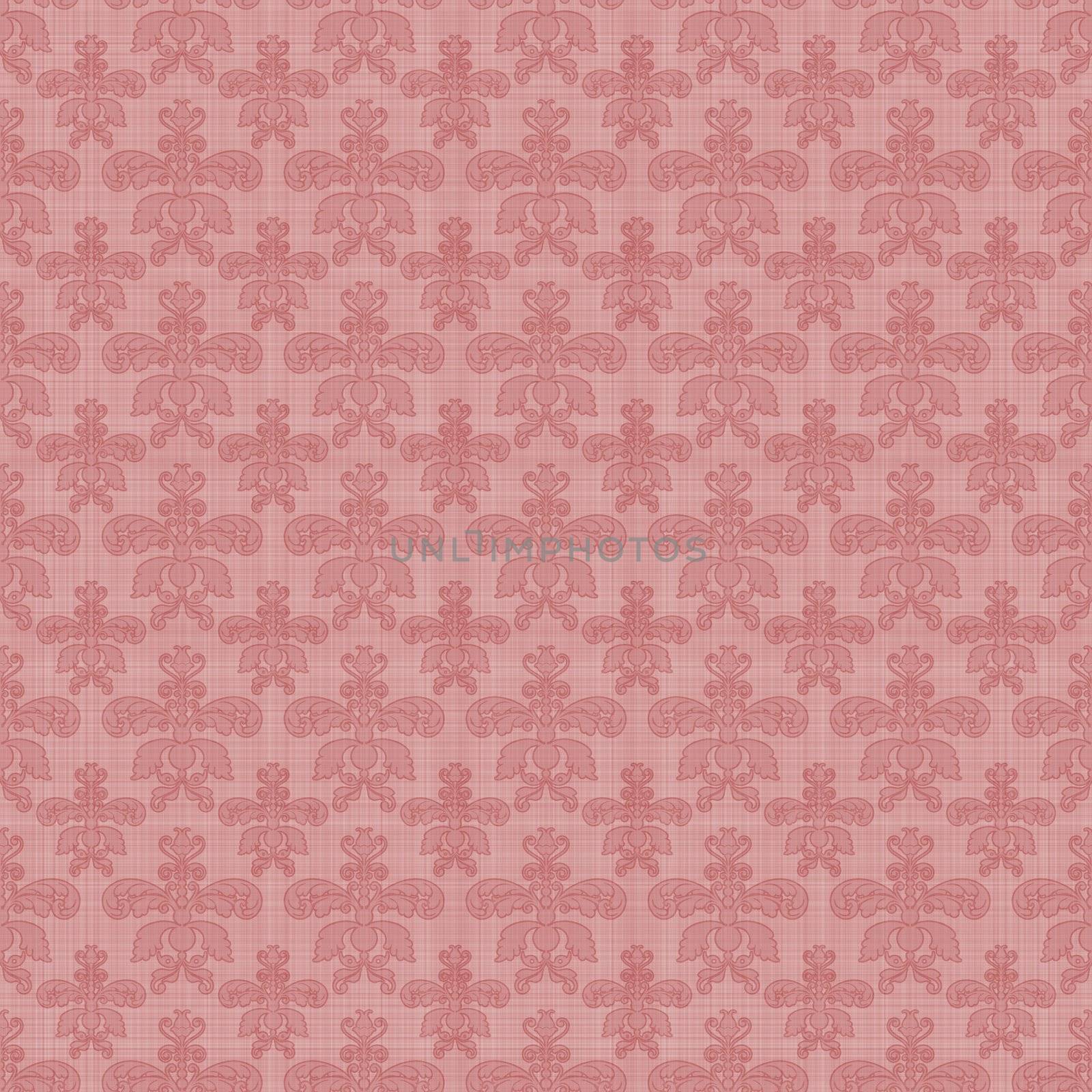 Slightly grungy feel to soft pink damask fabric. Tiles seamlessly.