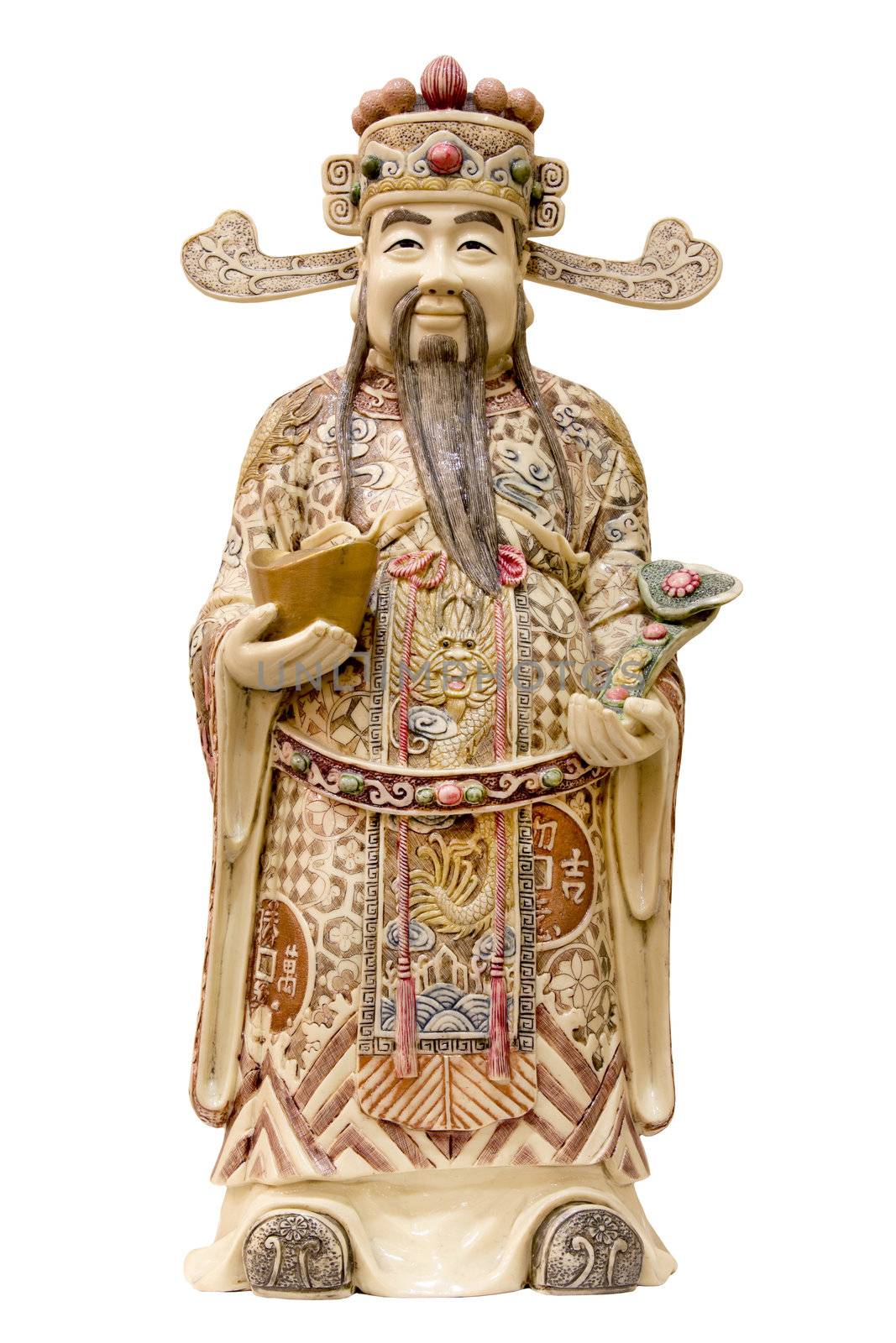 Prosperity Money God Holding Gold Bar and Ruyi Scepter Ivory Carving Statue