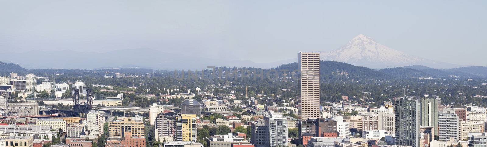 Portland Oregon Downtown Cityscape with Mount Hood Panorama