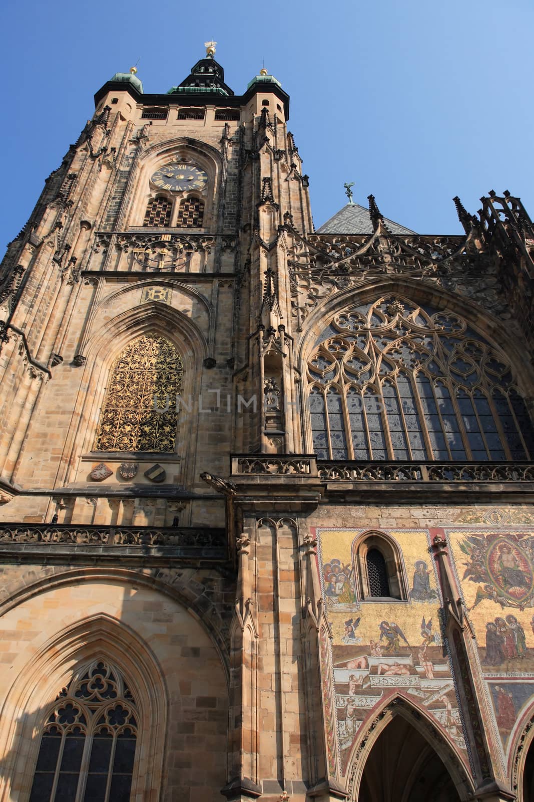 Exterior of famous St. Vitus Cathedral in Prague,Czech Rebublic