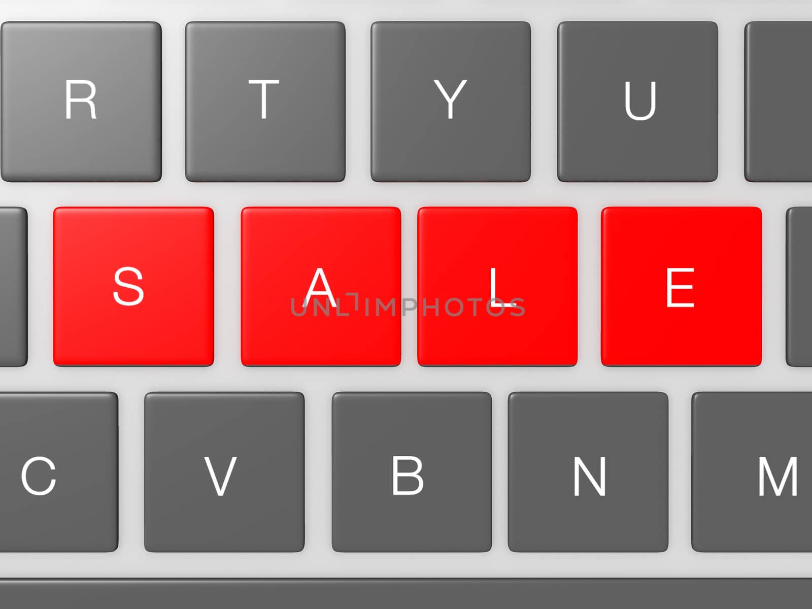 Red sale keys, buttons on computer keyboard.
