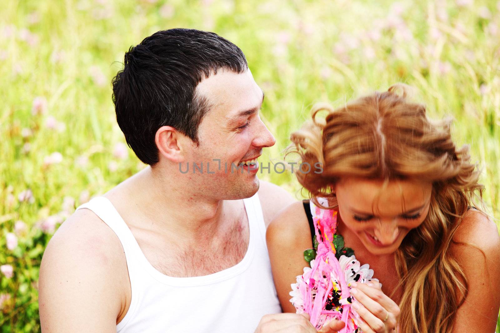 two lovers on grass field