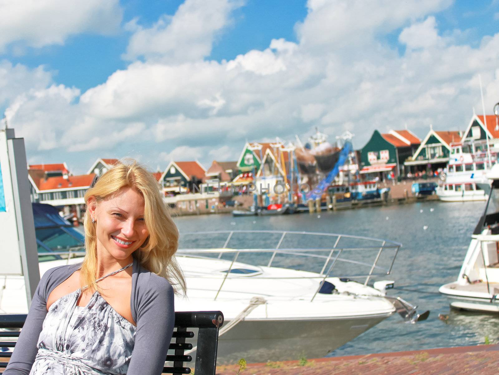 The girl at port of Volendam. Netherlands