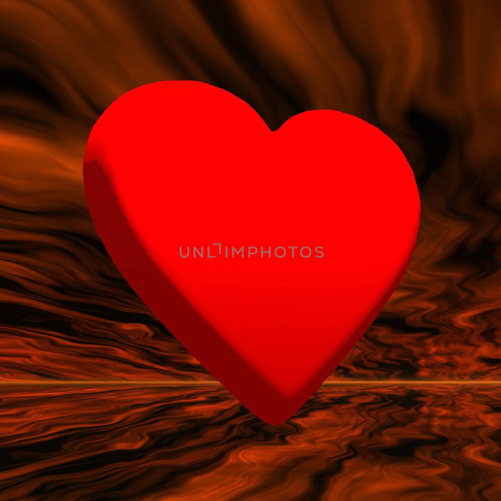 Big red heart in orageous background
