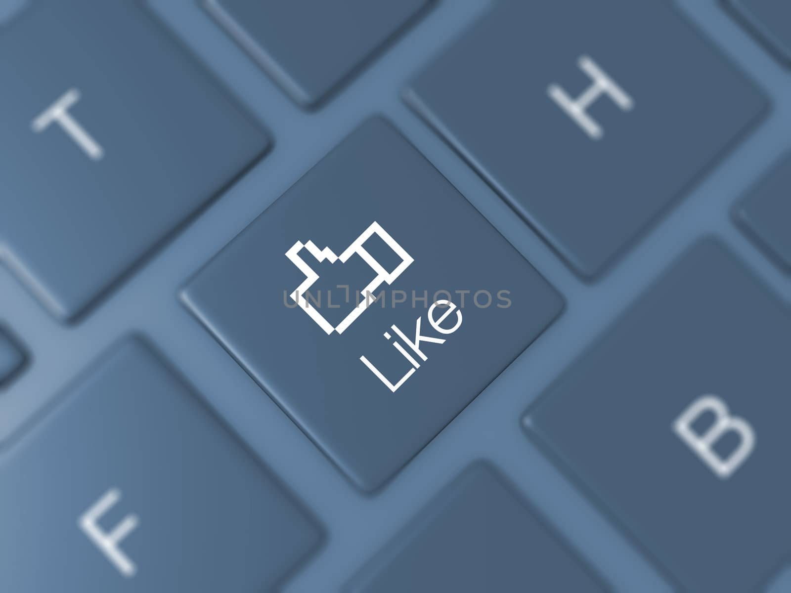 Like key, button on keyboard, blue colored.