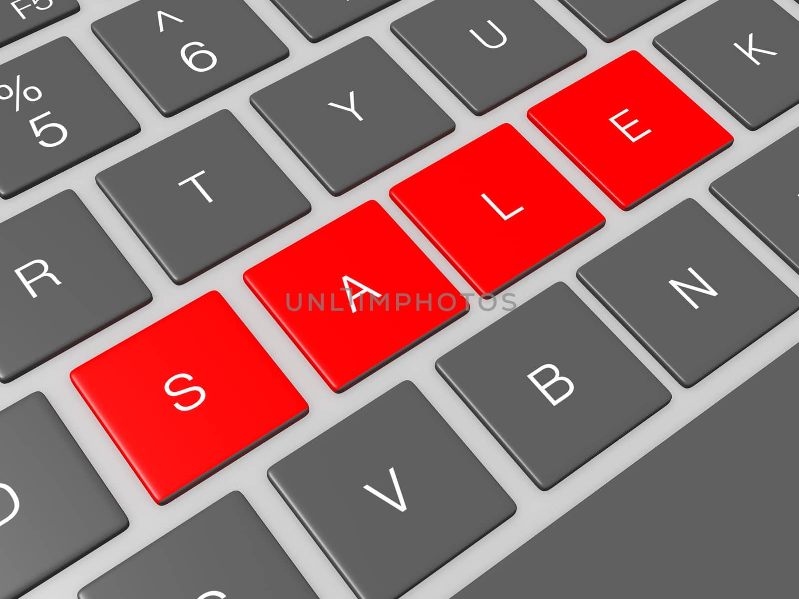 Red sale keys, buttons on computer keyboard.
