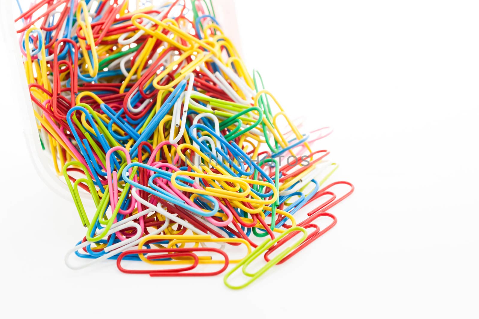 Colorful paper clip on white background by moggara12