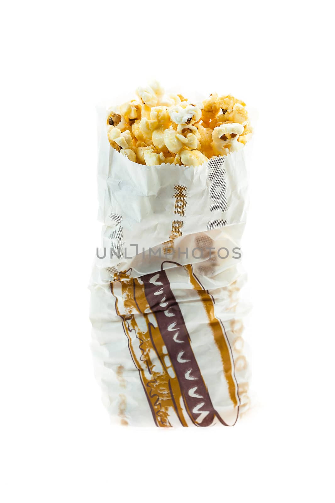 Popcorn in bag isolated on white background