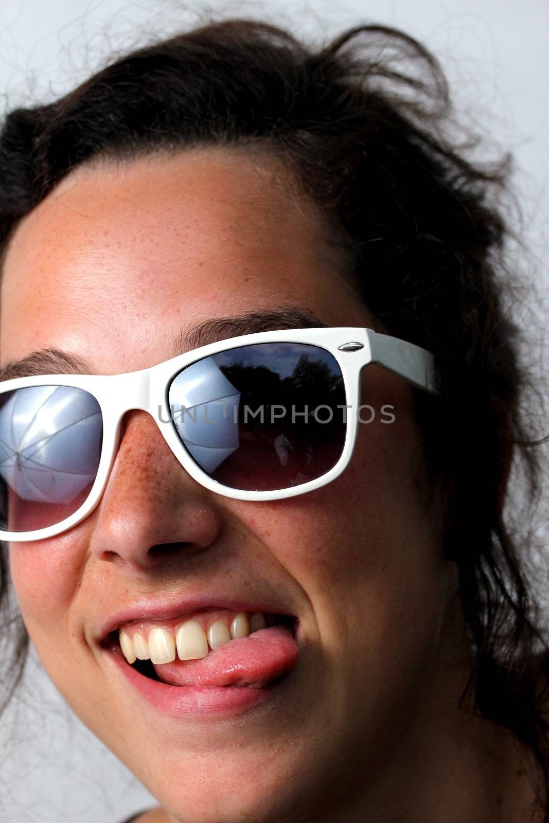 crazy girl with sunglasses