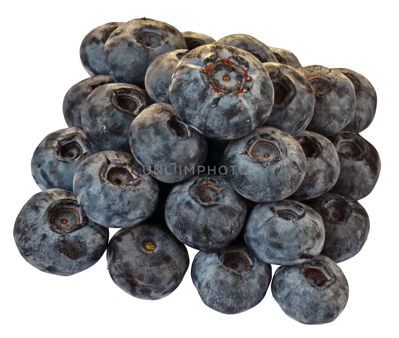 Stack group of huckleberry fruits. Isolated on white background with path.