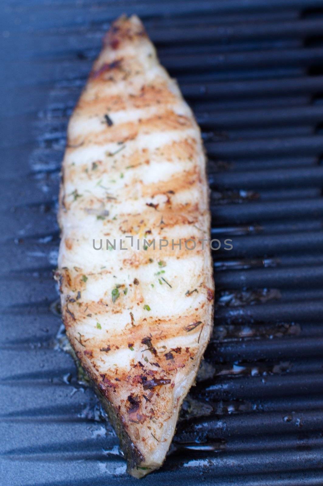 Greenland Halibut fillet steak being grilled on BBQ