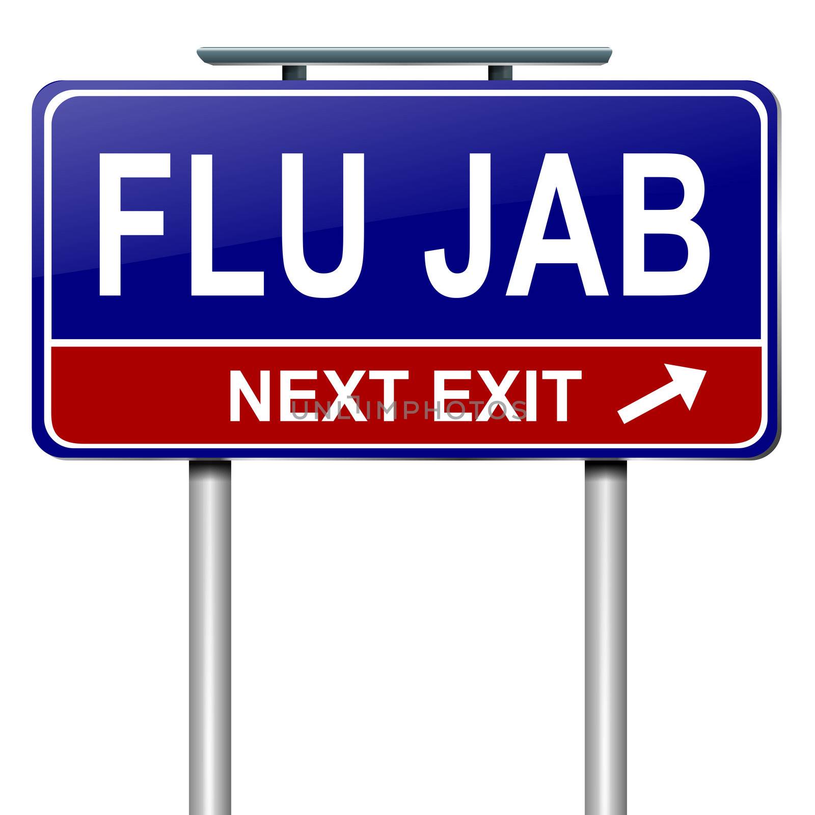 Illustration depicting a roadsign with a flu jab concept. White background.