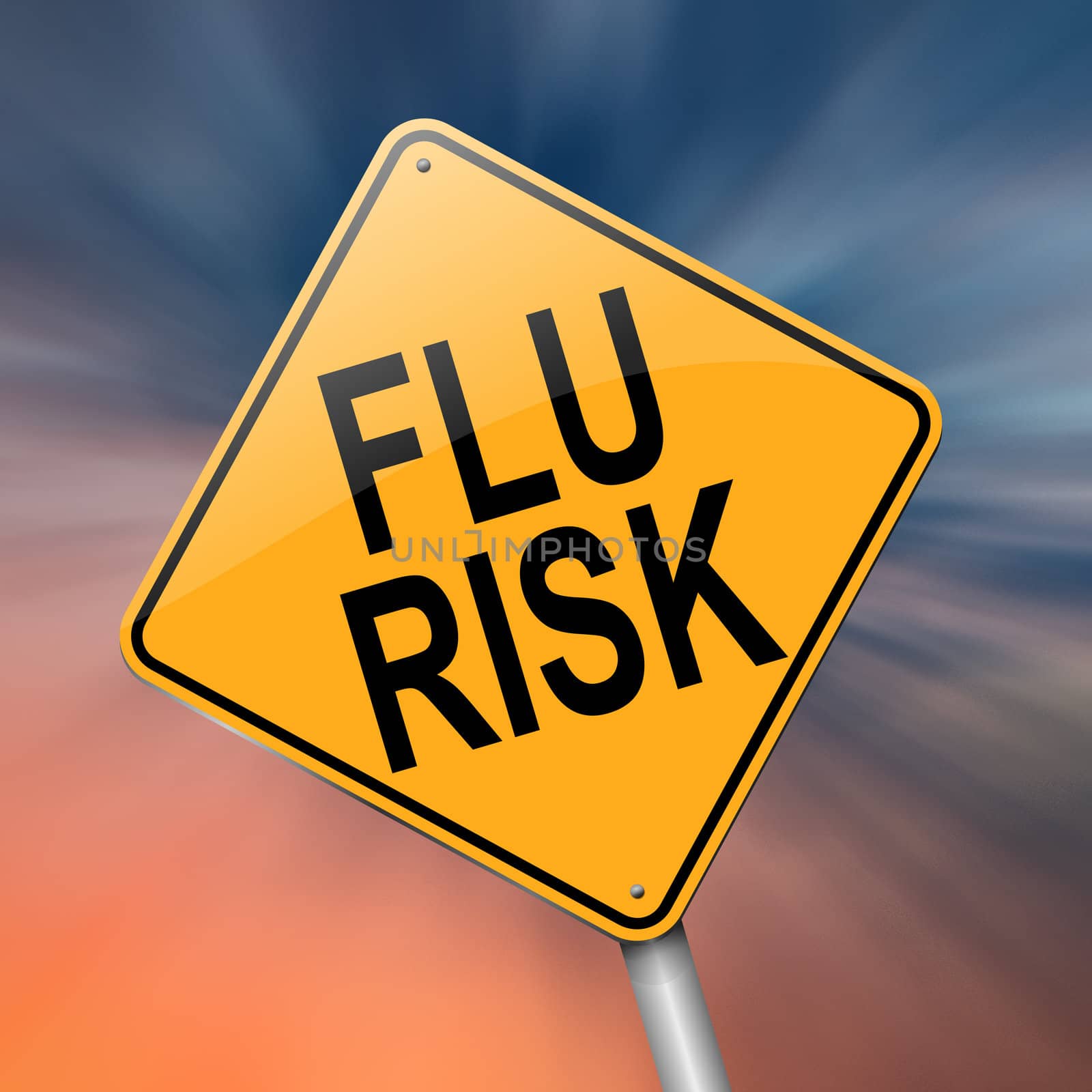Illustration depicting a roadsign with a flu concept. Abstract background.