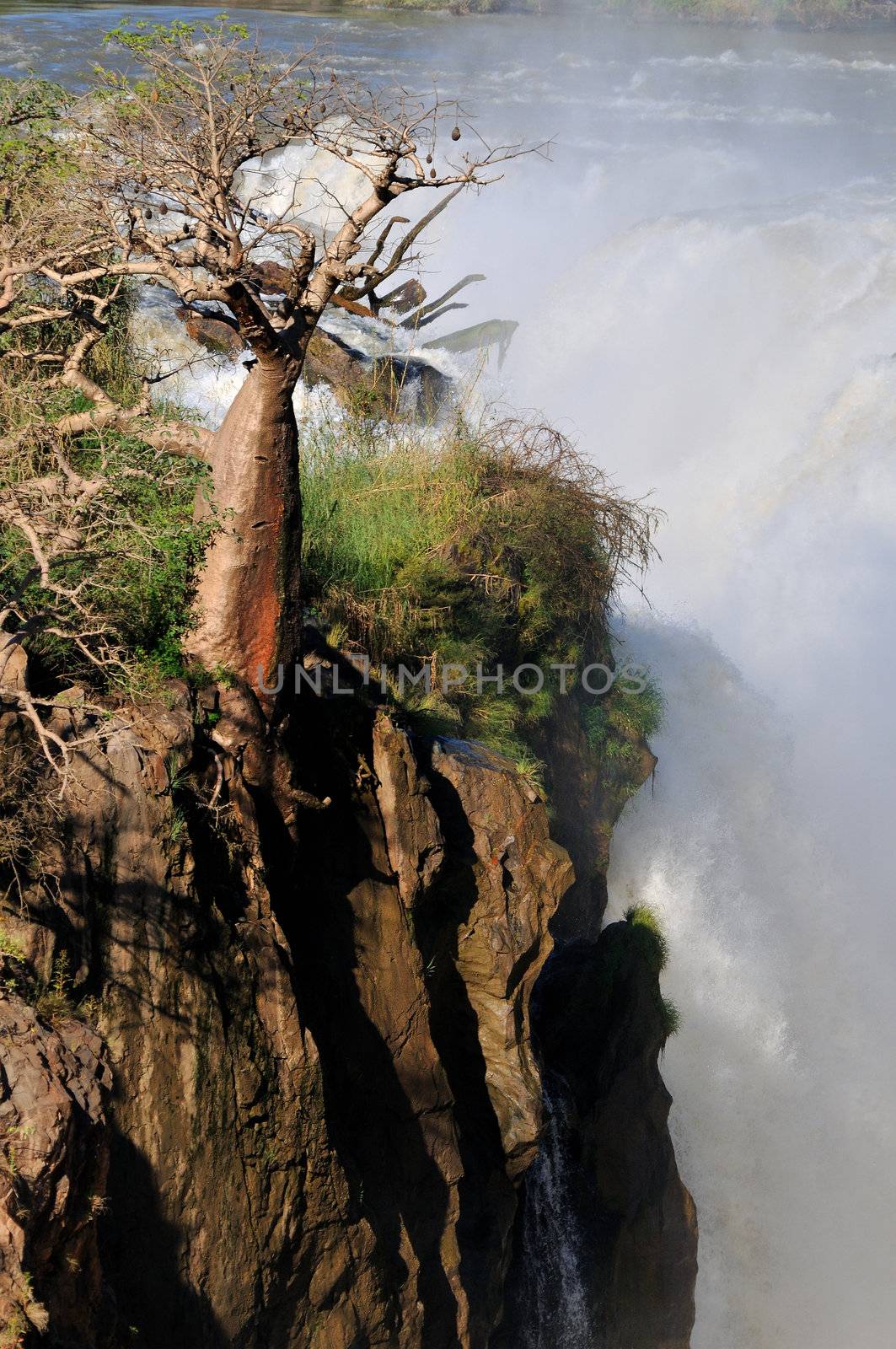 A small portion of the Epupa waterfalls in Namibia at sunrise