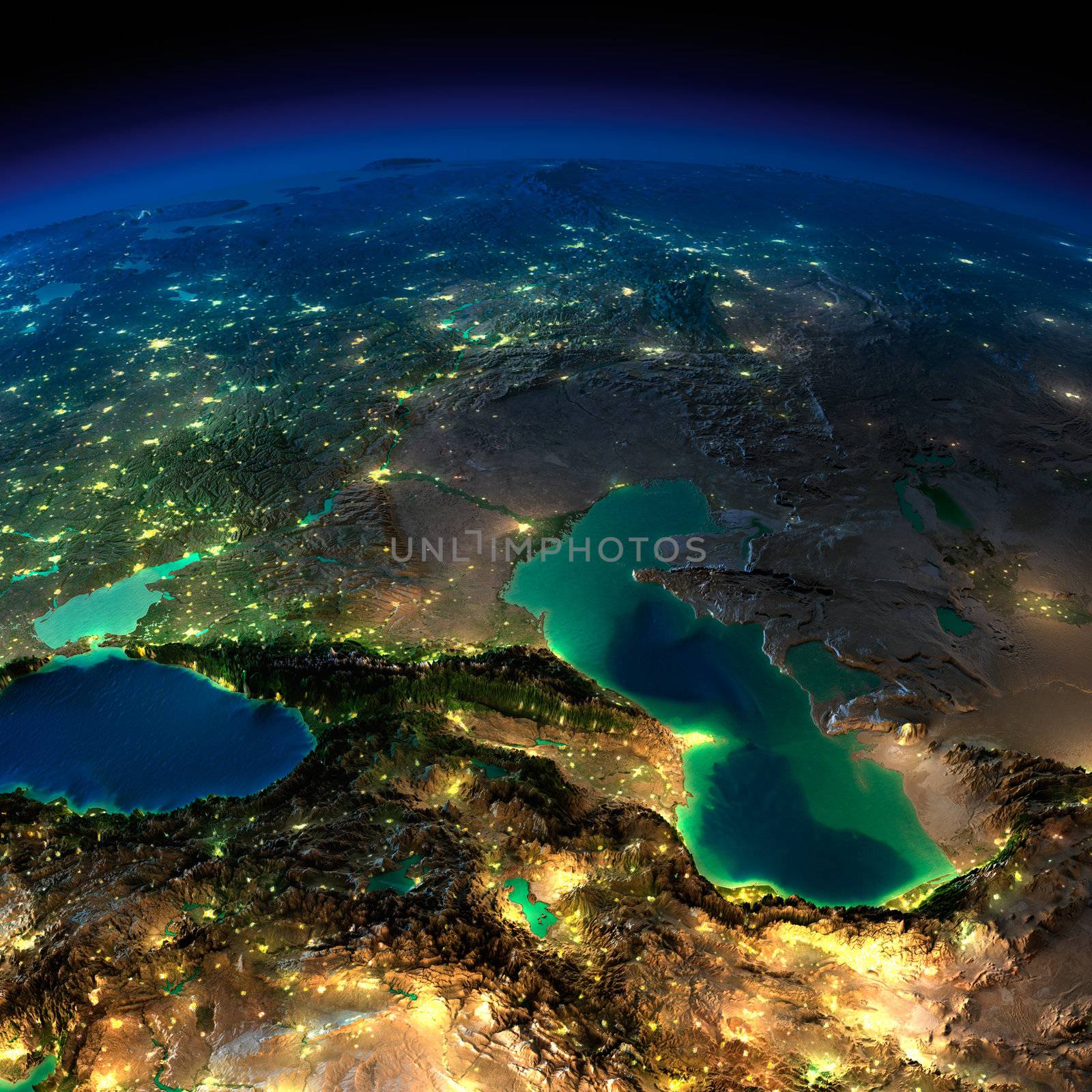 Night Earth. Caucasus and the Caspian Sea by Antartis