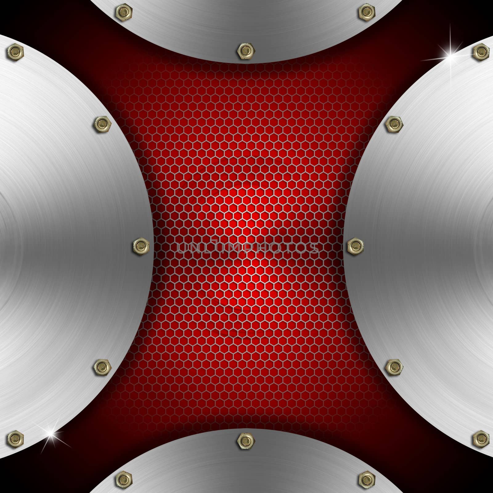 Red and metal business background with circles, grid and reflections