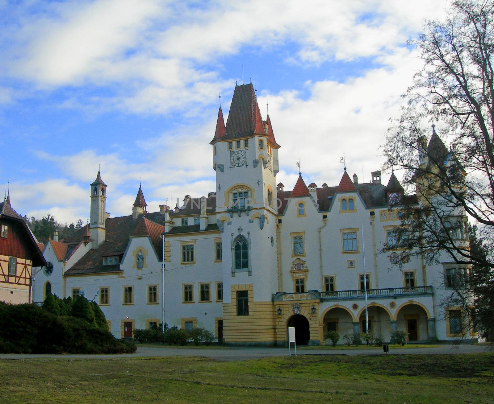                            Beautiful romantic castle against sky in the Czech Republic