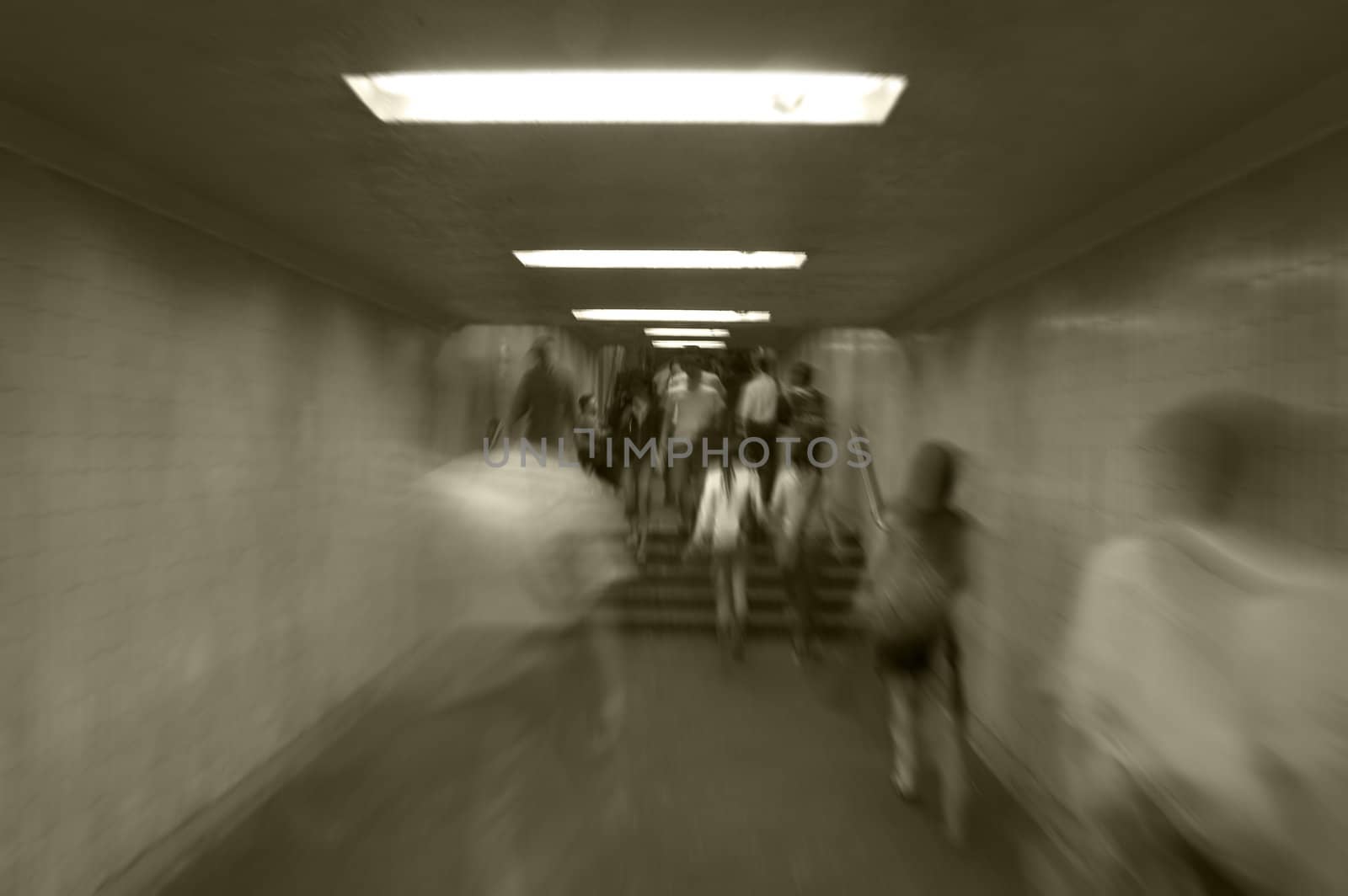 people walking in tunnel